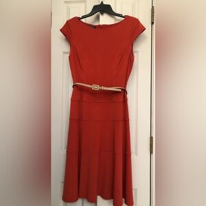 Jones Wear Vibrant Pumpkin Orange Midi Dress with Belt